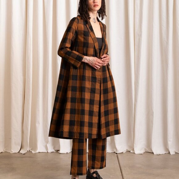 Ali Golden Brown Jacket Notch Silk Jacket Copper Plaid Size XS - Picture 2 of 9